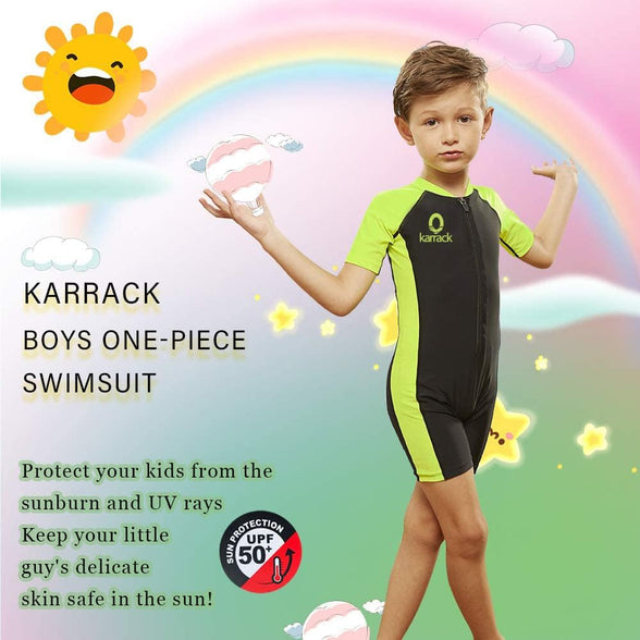 Karrack Girls and Boys One Piece Rash Guard Swimsuit Kid Water Sport Short Swimsuit UPF 50+ Sun Protection Bathing Suits