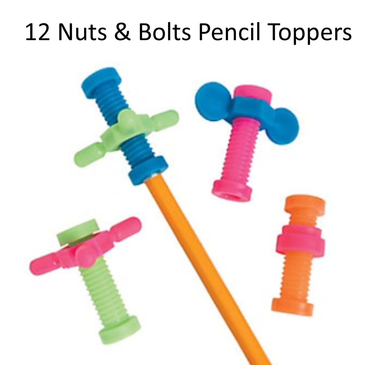 36 pc Fun Fidgets & Gadgets Pencil Toppers (12 Cute Wiggle Eyes, 12 Sensory Hedge Balls, & 12 Nuts, Bolts & Screws Pencil Toppers)