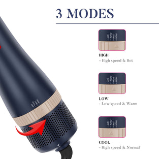 4 in 1 Hairdryer Hot Air Brush Set, PARWIN PRO BEAUTY Styler Set, Hairdryer Brush with 4 Attachments for Drying, Smoothing, Volume and Styling, Ion Care, 1000 Watts, Prussian Blue