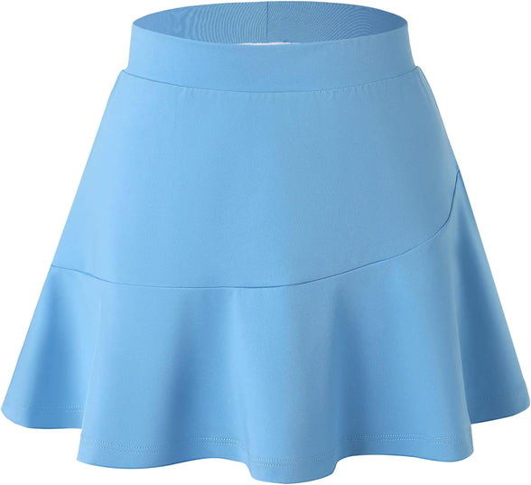 MERIABNY Girls Tennis Skirt with Built-in Shorts Athletic Skort for Golf Running, 6-12 Years Old