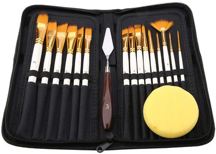 Artist Paint Brush Set 17pcs for All Purpose Oil Watercolor Painting Artist Professional Kits Includes Pop-up Carrying Case with 1 Palette Knife and 1 Sponges
