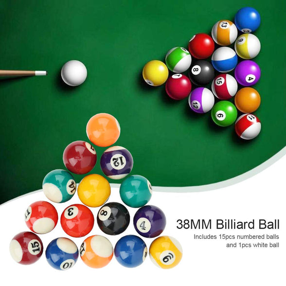 Billard Pool Balls, 1-1/2" Pool Balls Set, Complete 16 Pool Table Balls Set, Mini Pool Ball Set for 6 Feet Pool Table, Billiard Balls Set, Children Billiard Ball Toy, Pool Table Accesssory