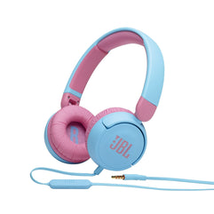 JBL Jr 310 Kids Wired On-Ear Headphones, Safe Sound (<85dB), Built-In Mic, Sof Padded Headband, Comfortable Ear Cushion, Compact and Foldable Design, Single-Side Flat Cable - Blue, JBLJR310BLU