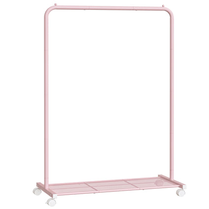 SONGMICS Clothes Rack, Clothes Rail on Wheels, Metal Clothing rail for Bedroom, 91 cm Long Hanging Rail, with Storage Shelf, 2 Lockable Wheels, Top Rail Holds up to 40 kg, Jelly Pink HSR025P01