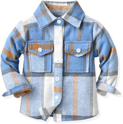 Feidoog Toddler Baby Boys and Girls Plaid Shirts Jacket Long Sleeve Lapel Button Down Shirt Top Outwear Clothes