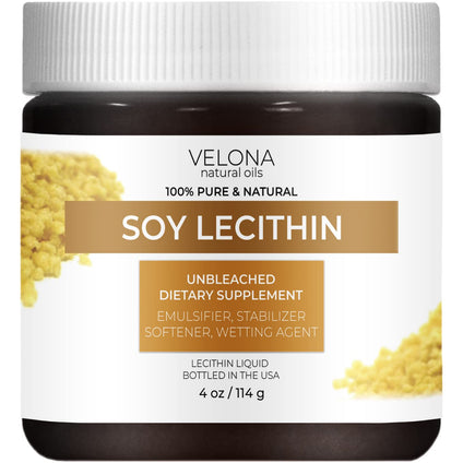 Pure Liquid Soy Lecithin by Velona - 4 oz | Food Grade | Unbleached| Emulsifier, Stabilizer, Softener, Smoother, Wetting Agent | Use Today - Enjoy Results