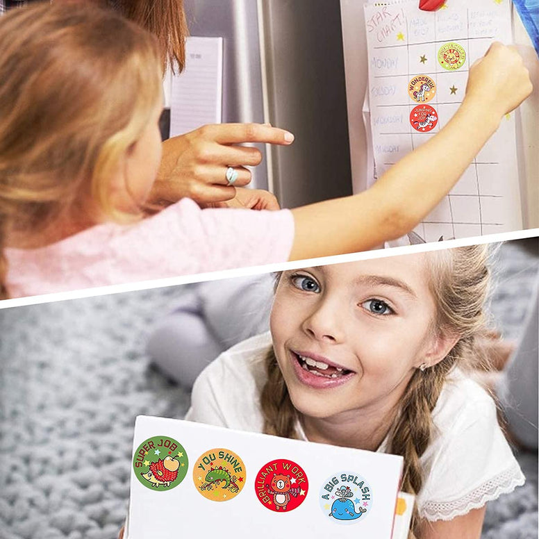 Motivational Reward Stickers, School Stickers Teacher Supplies Incentive Roll Sticker, 16 Designs Animal Stickers for Kids Teachers in Classroom and School, 1000 Pcs (1 Inch / 2 Rolls)