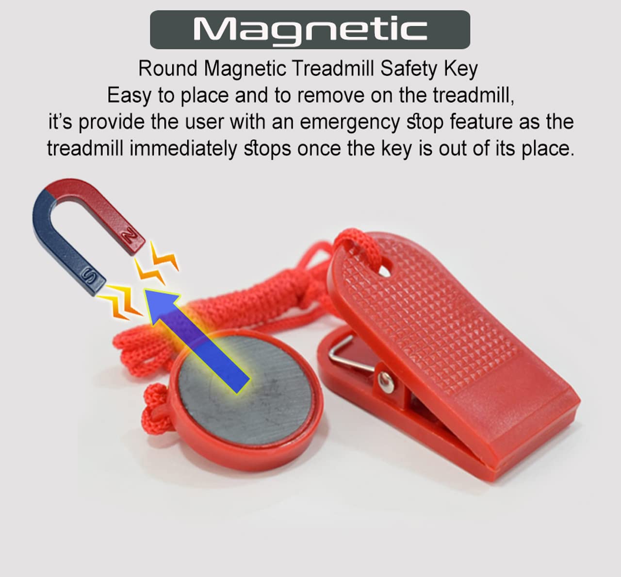 SKY LAND Magnetic Safety Key For Treadmill,Fit Most Treadmill Magnet Security Lock,Suitable For Almost 99% Motorized Treadmill Em Key, Red