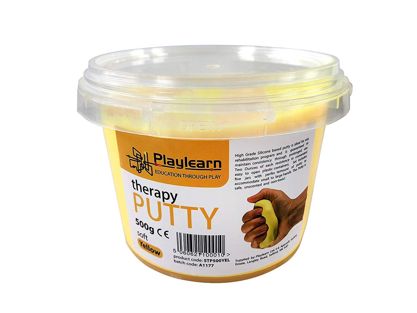 Large Tub Therapy Putty Soft Resistance Squeezable Non-Toxic, Hand Exercise, Colour Coded Yellow for Adults & Children - 500g (17oz)