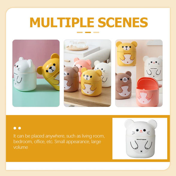 Toddmomy Mini Wastebasket Trash Can: Cartoon Animal Shape Tiny Desktop Waste Garbage Bin with Flip Top Lid for Home Office Kitchen Vanity Tabletop Bedroom Bathroom White