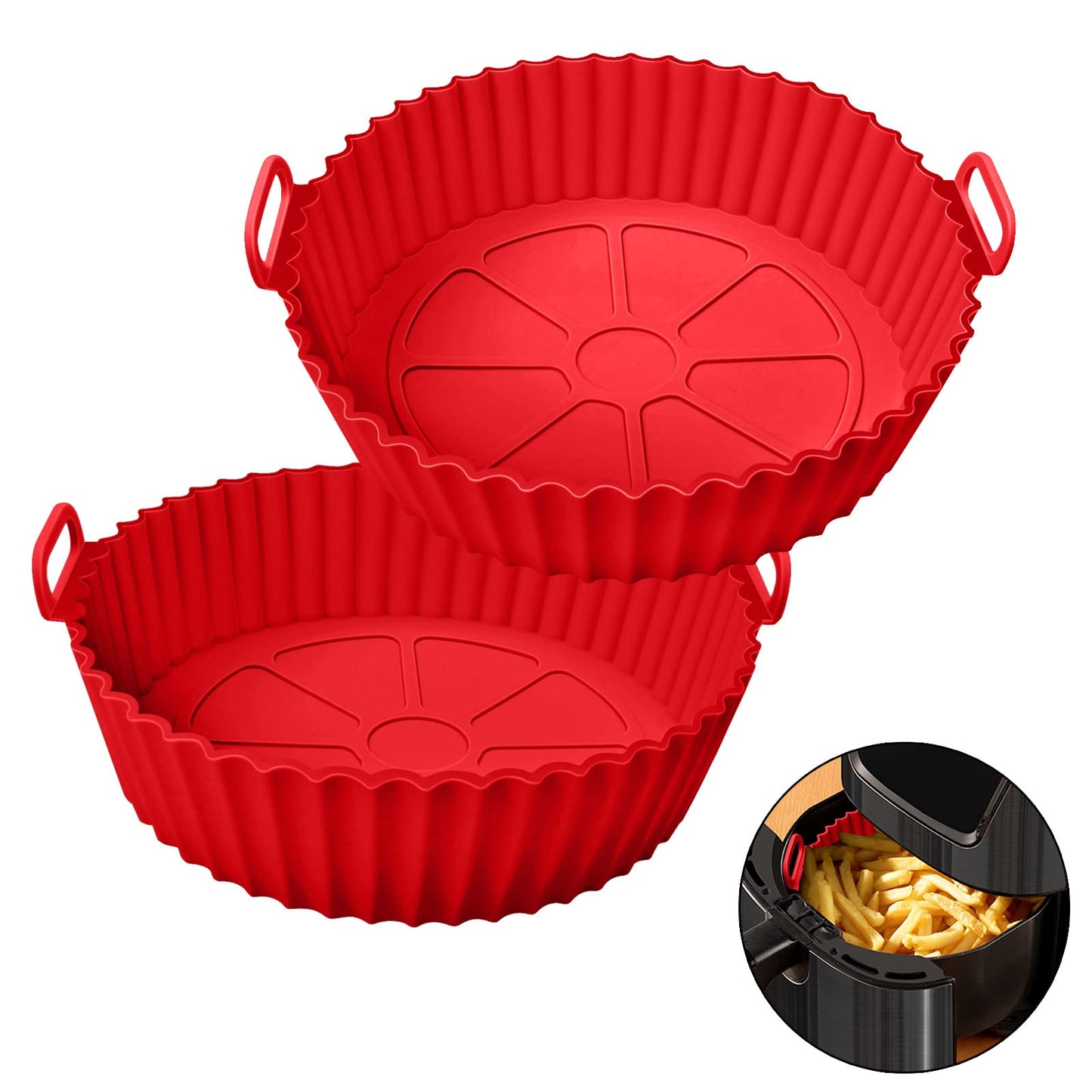 2 Pcs Air Fryer Silicone Liners Food Safe Non Stick Air fryers Basket Oven Accessories, Reusable Replacement of Flammable Parchment Liner Paper Fits 3QT - 5QT Air Fryer