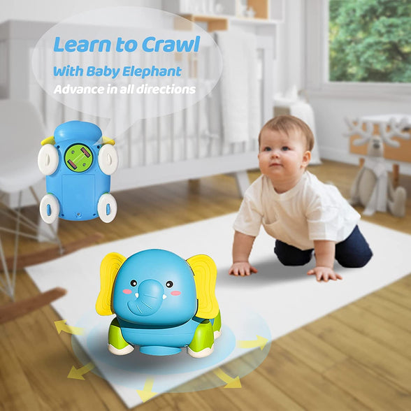 AM ANNA Baby Toys 6 to 12 Months, Baby Crawling Toys Elephant Musical Light Up,Infant Toy with Light & Sound Projector,Tummy Time Toy for 12-18 Months Boy Girls
