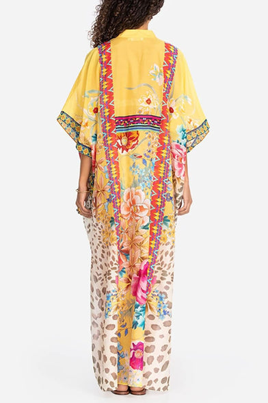 YouKD Maxi Dress V-Neck Kaftan Boho Robes Beach Cover-ups Dress Maxi Garment for Women