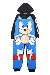 Boys Black Sonic The Hedgehog Onesie | Fully Cotton Kids Sleepwear | Dreamy Zipped Fleece All in One Sleepsuit