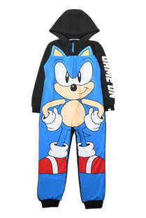 Boys Black Sonic The Hedgehog Onesie | Fully Cotton Kids Sleepwear | Dreamy Zipped Fleece All in One Sleepsuit