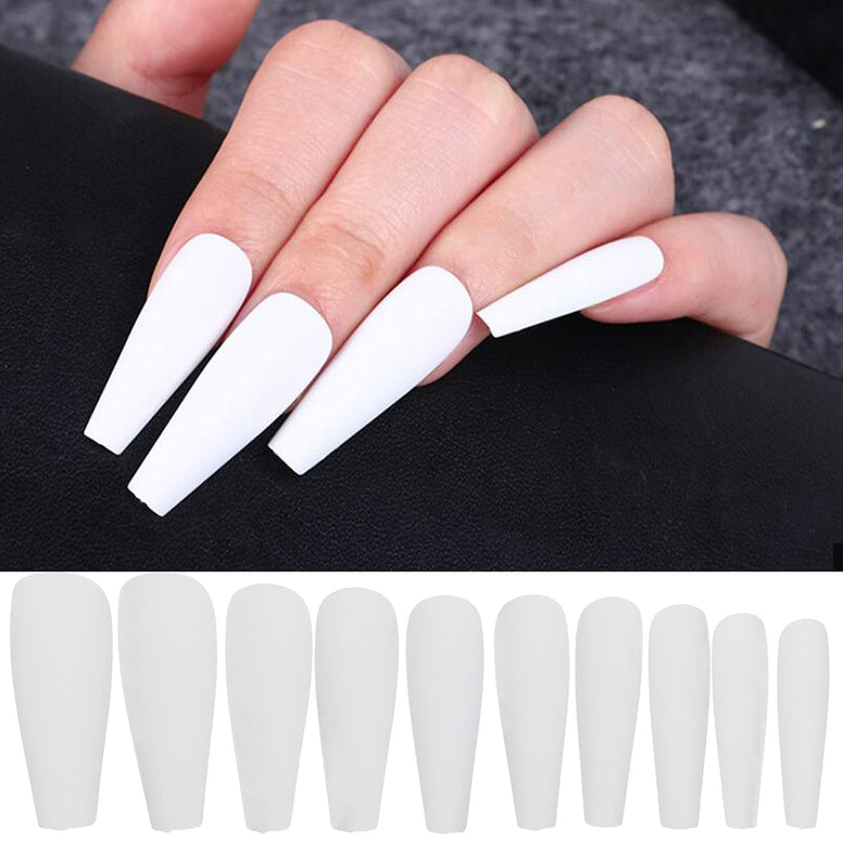 400pc Long Press on Nails Matte Coffin Ballerina Full Cover Fake Nail Tips DIY Acrylic False Nails for Women Girls Nail Art Decoration (Black White Pink Nude)