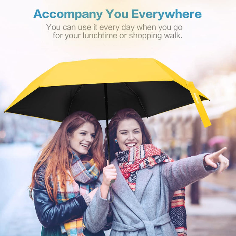 TradMall Mini Travel Umbrella, Portable Lightweight Compact Parasol with 95% UV Protection for Sun & Rain, Yellow