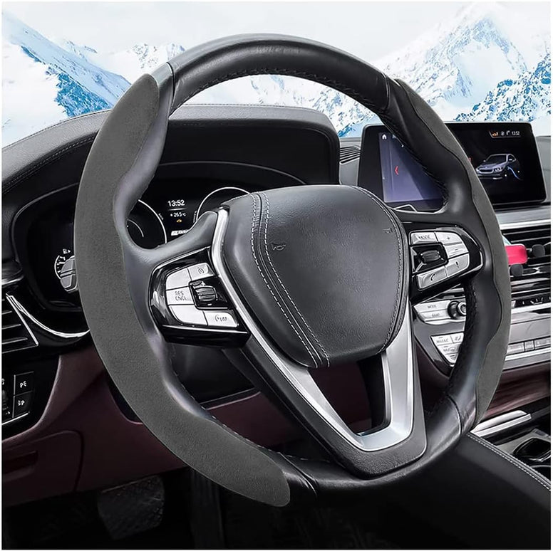 Synthetic Suede Steering Wheel Cover for Women Men, Sporty Segmented Steering Wheel Protector Anti Skid Soft Leather Universal for 99% Car Steering Wheel (Grey)