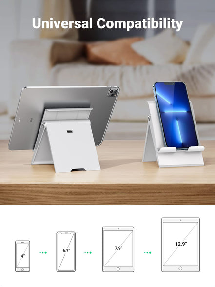 UGREEN Tablet Stand for Desk, Stable Tablet Holder with Heavy and Thickened Metal Base for Large Tablet Device, Multi-Angles Adjustable and Foldable, Universal Supports 7-13.3 Inches Tablet White