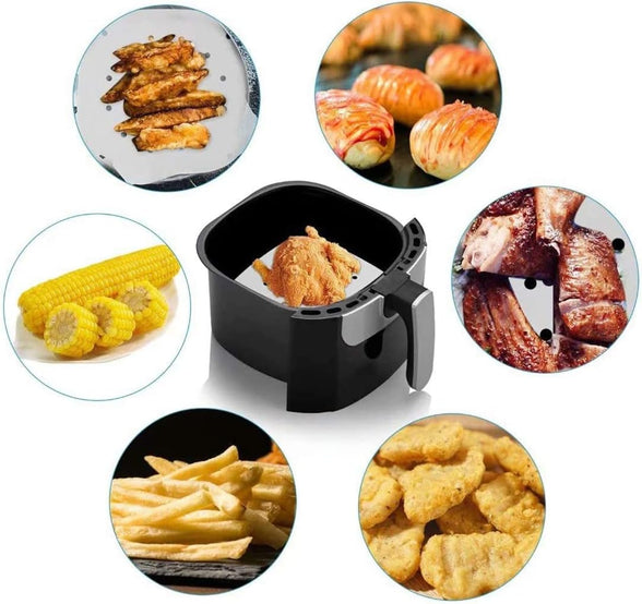 Air Fryer Parchment Paper Liners, 100Pcs 8.5inch Square Perforated Parchment Paper Sheets for Air Fryer, Premium Nonstick Bamboo Steamer Liner for Air Fryers, Steaming Basket, Oven, Baking, Cooking