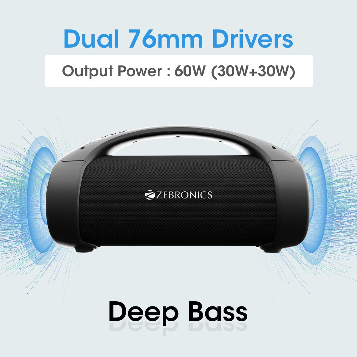 Zebronics Sound Feast 400 Bluetooth v5.0 Portable Speaker with 60W Output, 11 Hours Backup, Voice Assistant, TWS, IPX5 Waterproof, Call Function, RGB Light, AUX, USB, FM Radio and Type C