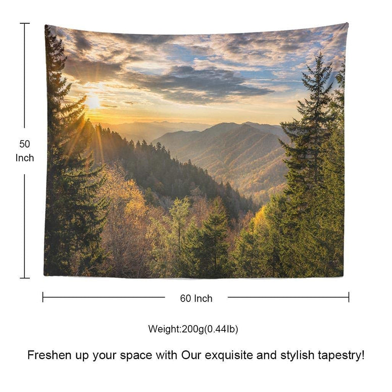 KASTWAVE Fall Sunrise Great Mountain Tennessee Great Forest Decorative Tapestry, 50X60 Inch Bedroom Living Room Wall Tapestry