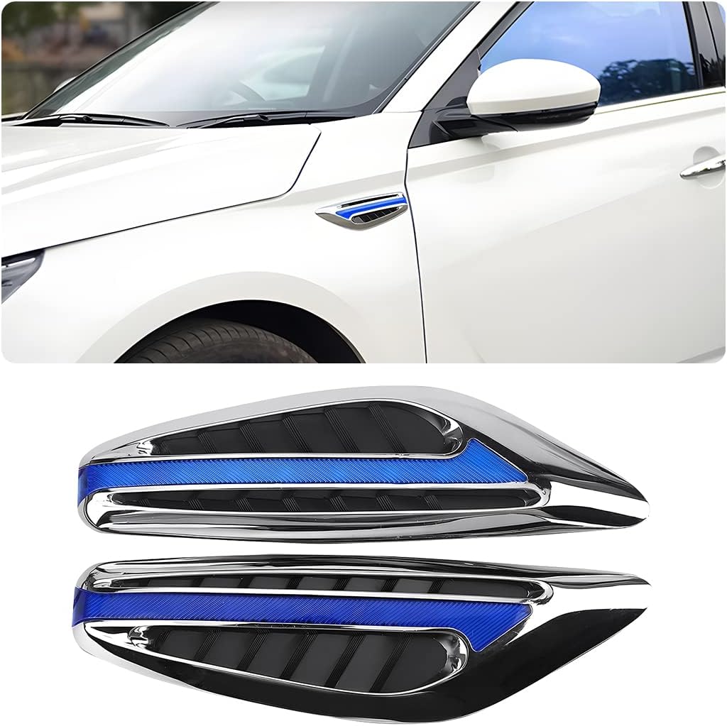 zipelo 2PCS A Pair Hood Vents for Cars, Auto Air Flow Fender Side Vent Decoration Sticker, Vehicle Blade Fender Side Marker, Universal Automotive Hood Simulation Air Vent Trim for SUV Truck (Blue)