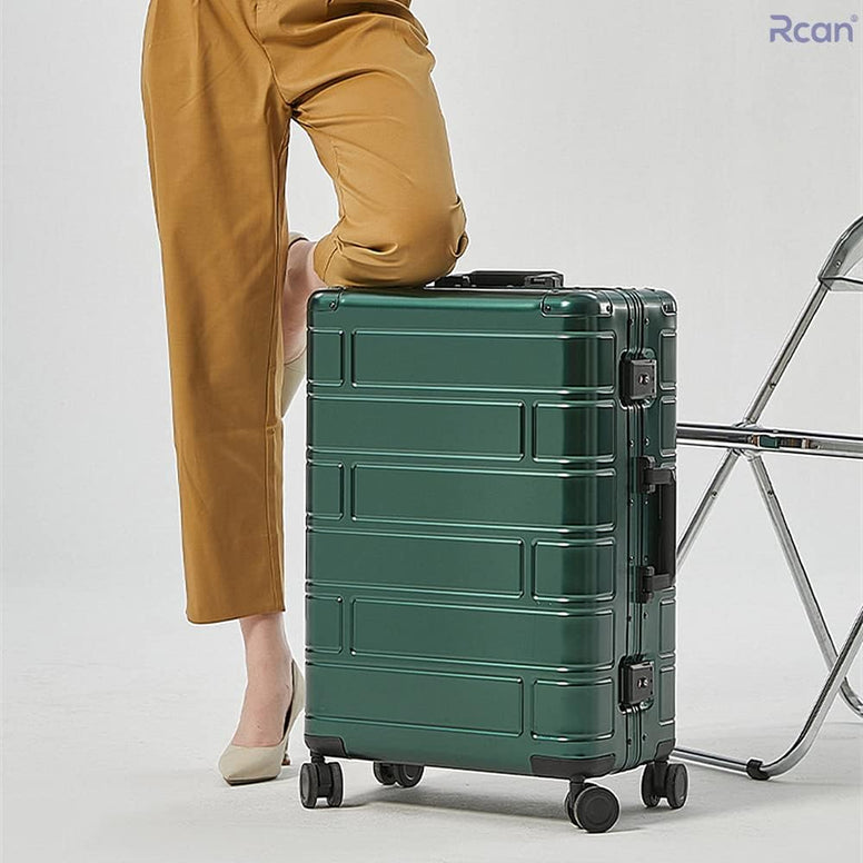 Rcan 20-inch Aluminum Magnesium Alloy Rolling Luggage for Women Man, Cabin Carry On Luggage Bag with TSA Lock and Spinner Wheels, Lightweight Hardside Suitcase for Business Weekend Travel (Green)