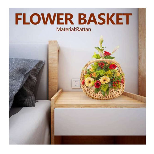 2 Pcs Small Basket with Handle Rattan, Half Moon Wicker Basket Willow Straw Basket Small Woven Basket with Handle Wedding Flower Girl Baskets Sturdy Picnic Basket for Garden Storage Home Decor