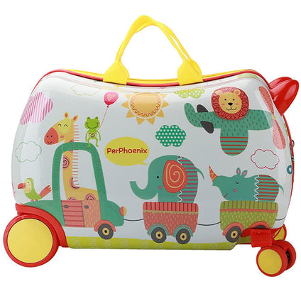 Kids Trolley Case, Ride-On Suitcase 2 in 1 Kid Luggage Organizer Waterproof Carry On Travel Bag Children's Motorcycle Trunk Storage Box (Ice Cream Pattern), Animal pattern, Animal pattern