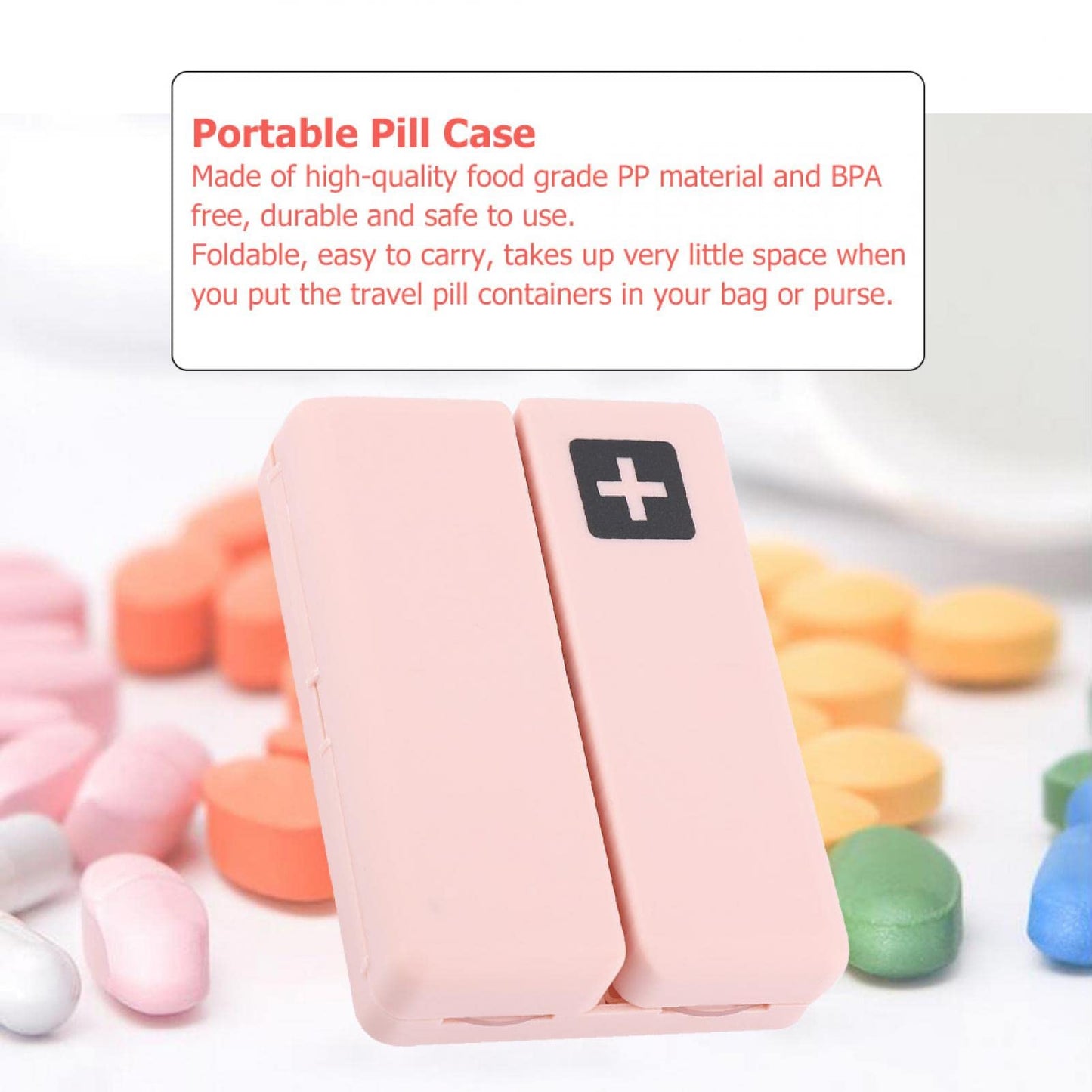 DEWIN Pill Box, Weekly Pill Box, Portable Magnetic Folding Pill Box with 7 Compartments (Pink)