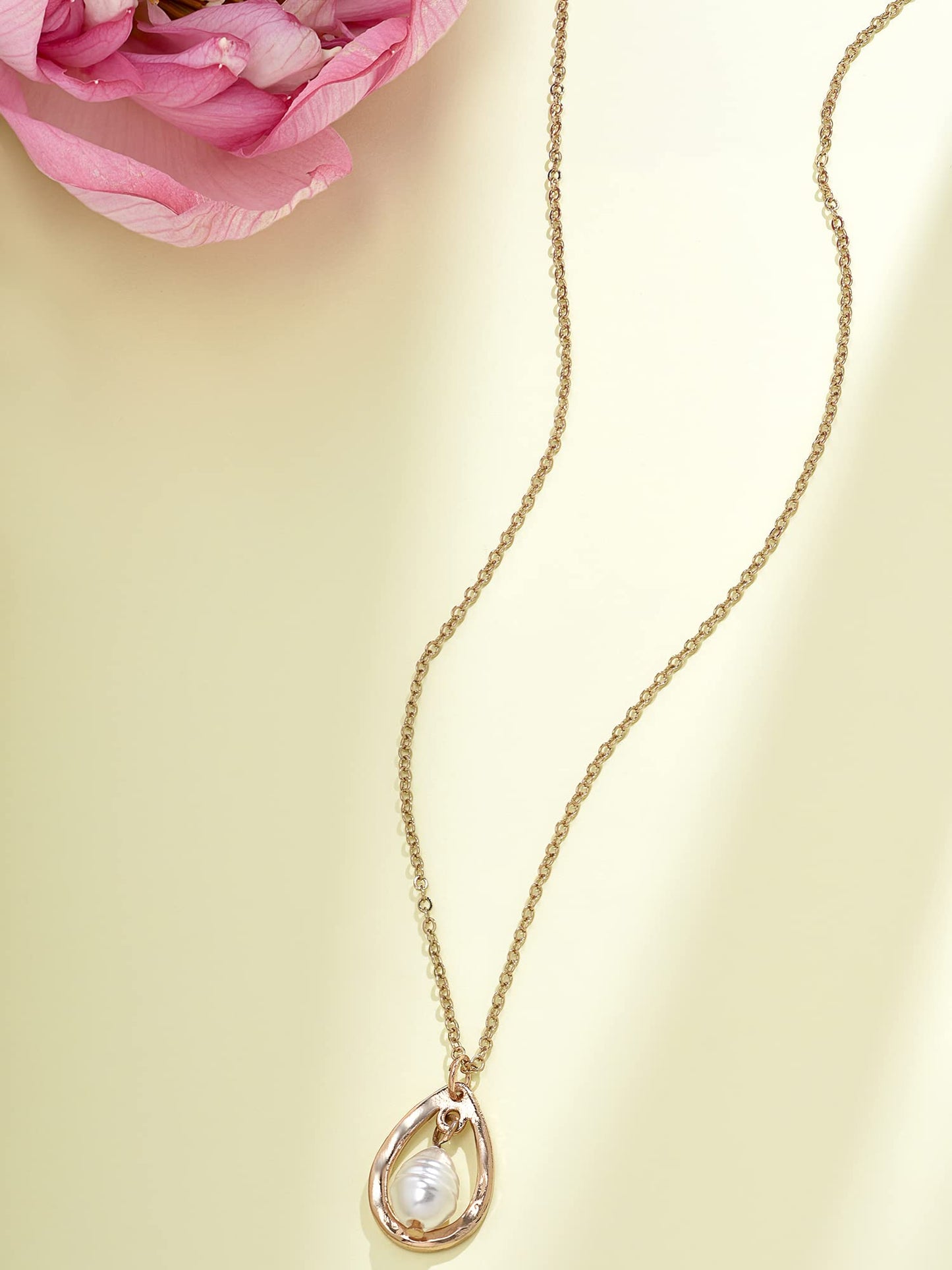 ZAVERI PEARLS Gold Tone Contemporary Minimal Pearl Drop Pendant Chain For Women-ZPFK14552
