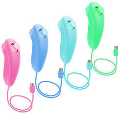 JTao-tec Wii Nunchuck 4pack Nunchuk Controllers Replacement Remote Joystick Gamepad Controller for Wii Wii U Console (water green+water blue+pink+light blue)
