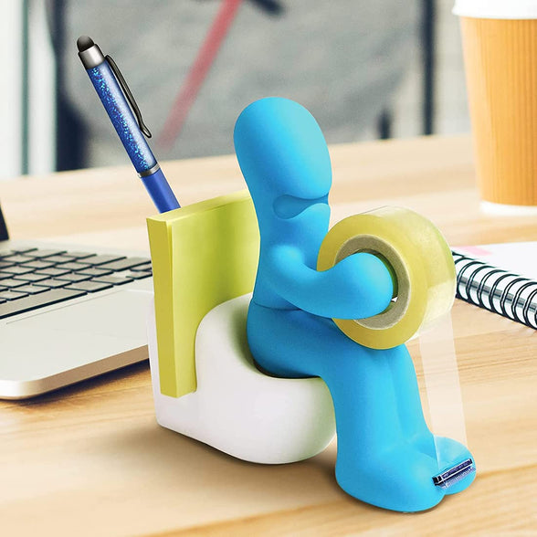Tape Supply Station, KASTWAVE Multi-Functional Desk Accessories with Tape Dispenser, Includes Paper Clips, Funny Accessory for Office, Home or School(Blue)