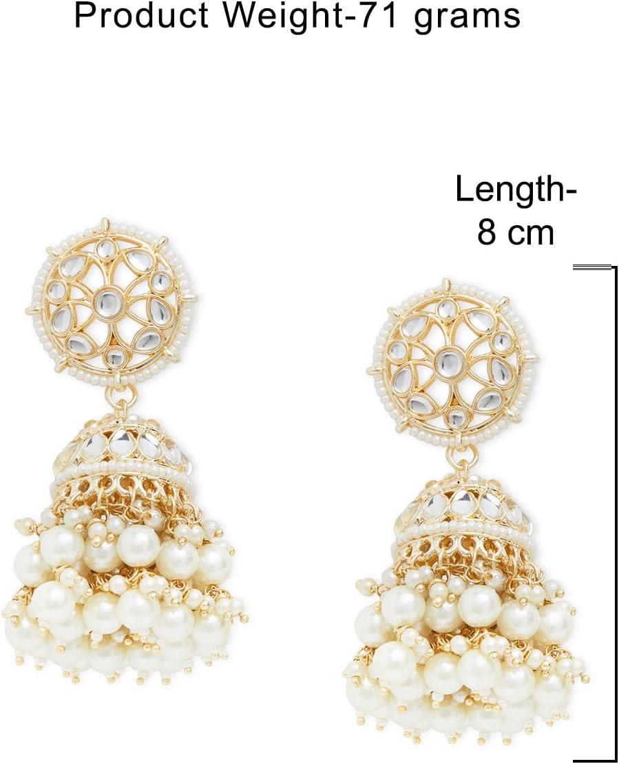 ZAVERI PEARLS Gold Tone Traditional Kundan & Pearls Jhumki Earring For Women-ZPFK11012