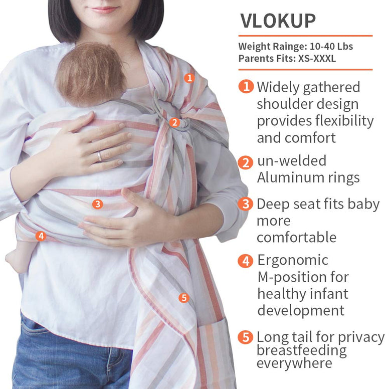 Vlokup Baby Ring Sling Baby Carrier, Extra Soft Baby Sling Carrier for Newborn to Toddler, Lightweight Breathable Adjustable Baby Wrap Sling, Brown