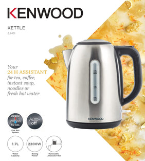 KENWOOD Stainless Steel Kettle 1.7L Cordless Electric Kettle 2200W with Auto Shut-Off & Removable Mesh Filter ZJM01.A0BK Silver/Black