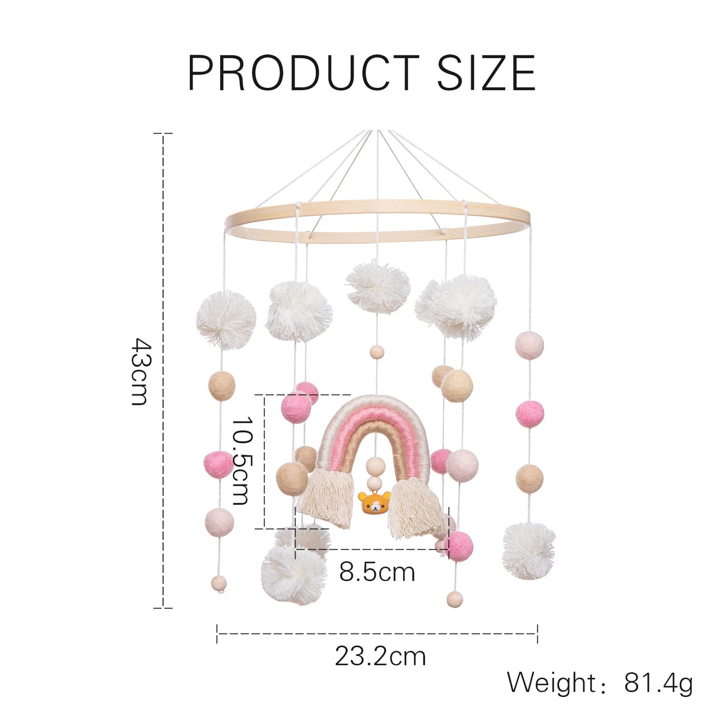 Promise Babe Baby Mobile for Cot,Wooden Rainbow Baby Mobiles Felt Clouds Ball Cot Mobiles Nursery Wooden Crochet Bear Clouds Mobiles Newborn Boy Girl Bed Bell Wind Chimes Nursery Mobiles for Babies