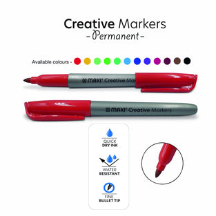 Maxi Creative Permanent Marker Bullet Slim Blister Of 12Pcs Assorted colours, 40-12A