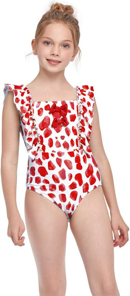 SEIMMIE Baby Girl Ruffle One Piece Swimsuit Cute Strawberry Leopard Bikini Bathing Suit 8Y
