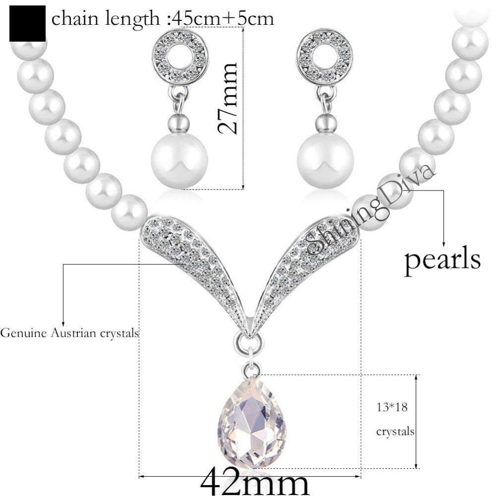 Shining Diva Fashion Crystal Party Wear Pearl Necklace Set For Women / Jewellery Set with Earrings for Women & Girls(White)(rrsd8494s)