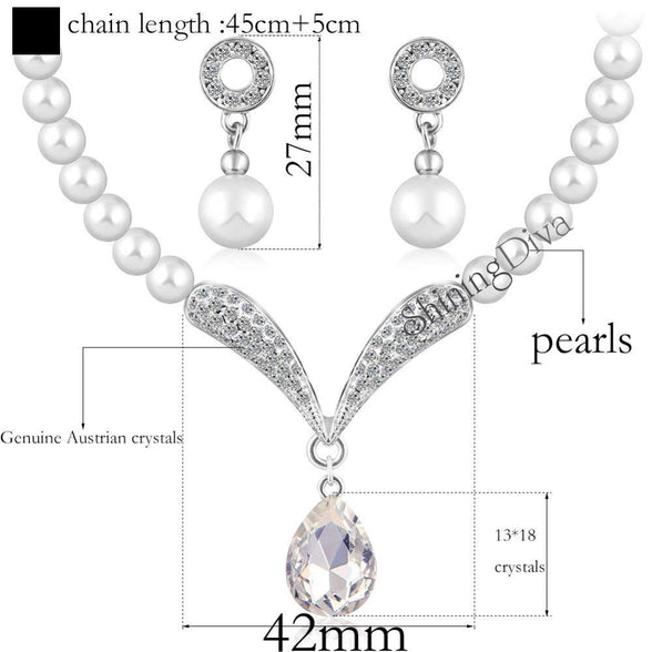 Shining Diva Fashion Crystal Party Wear Pearl Necklace Set For Women / Jewellery Set with Earrings for Women & Girls(White)(rrsd8494s)