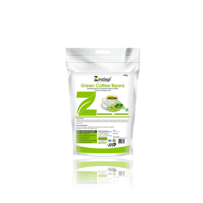 Zindagi Natural Green Coffee Beans Pouch - 100% Natural Green Coffee - Fat Free Health Drink (400 gm)