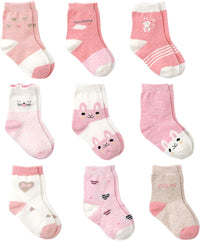 Cotton Coming Pink Cotton Baby Girl Socks, 9 Pairs Cute Socks for Baby Girls