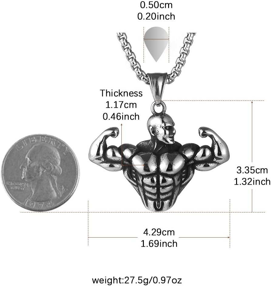 AsAlways Stainless Steel Sports Bodybuilding Muscle Men Wrestling Barbell Dumbbell Pendant Necklace Stainless Steel Gym Fitness Accessories