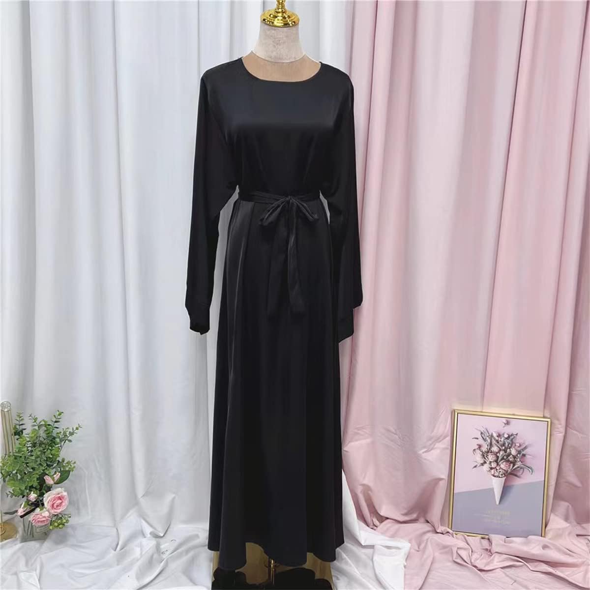 IMEKIS Women Muslim Abaya Long Sleeve Maxi Dress Loose Full Cover East Arabian Robe Dubai Islamic Dubai Prayer Clothes