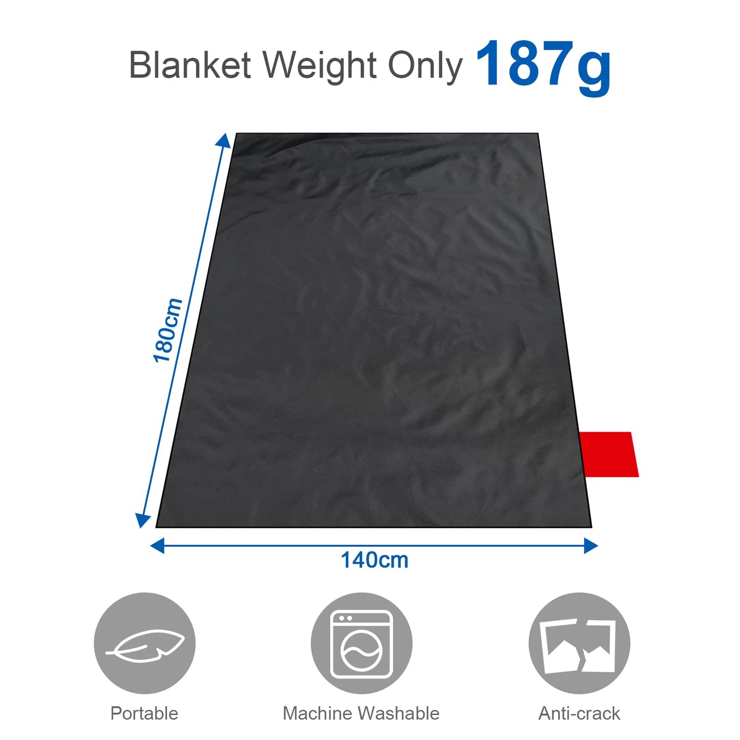 Ainiv Picnic Blanket, Mini Pocket Beach Mat 140 x 180 cm (3-5 People) Foldable, Lightweight Waterproof Sand Free, Foldable Thin Ground Sheet for Outdoor Camping Hiking Travel - with Hand Strap