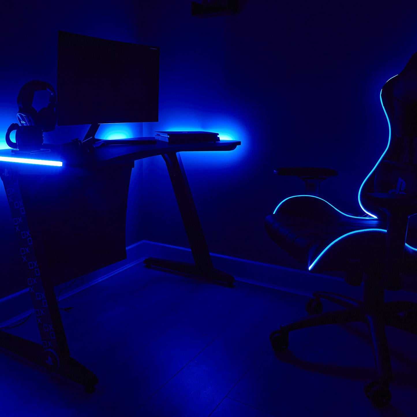 Xrocker Official Playstation Gaming Desk Led Lights Pc Office Workstation Borealis Rgb