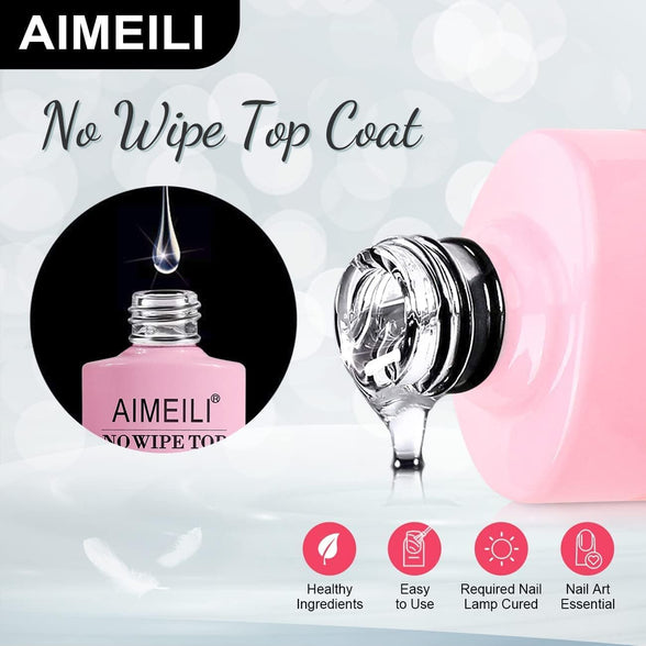 AIMEILI 5 in 1 Builder Base and No Wipe Top Coat Soak Off UV LED Gel Nail Polish Varnish Long Lasting Gel Polish 2x10ml