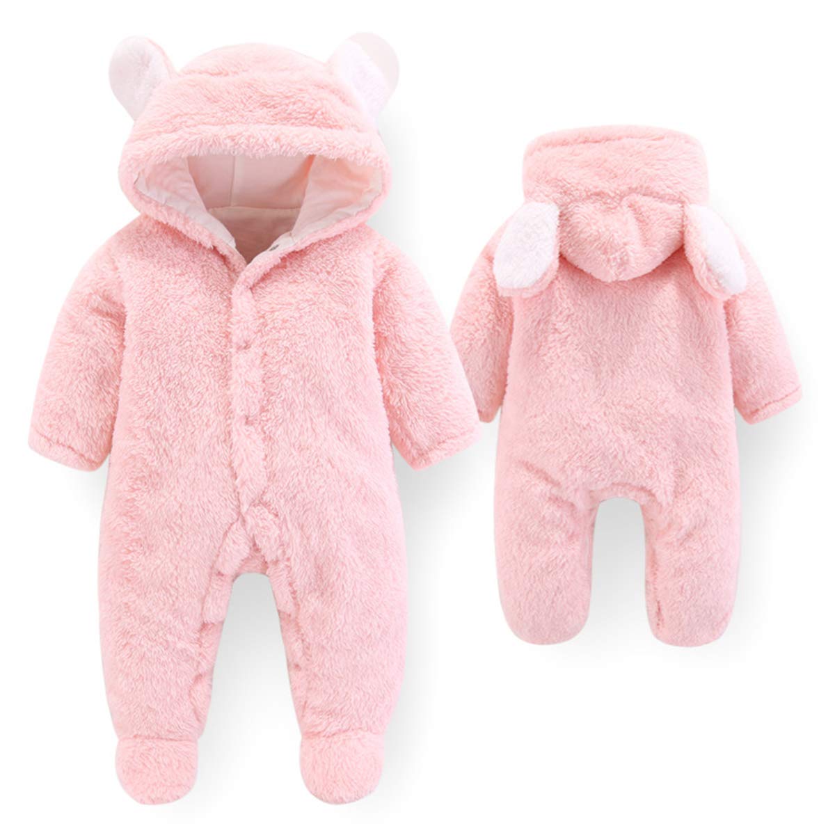 Camidy Newborn Baby Girl Boy Cute Bear Ear Warm Fleece Hooded Jumpsuit Romper Snowsuit (0-3 Months)